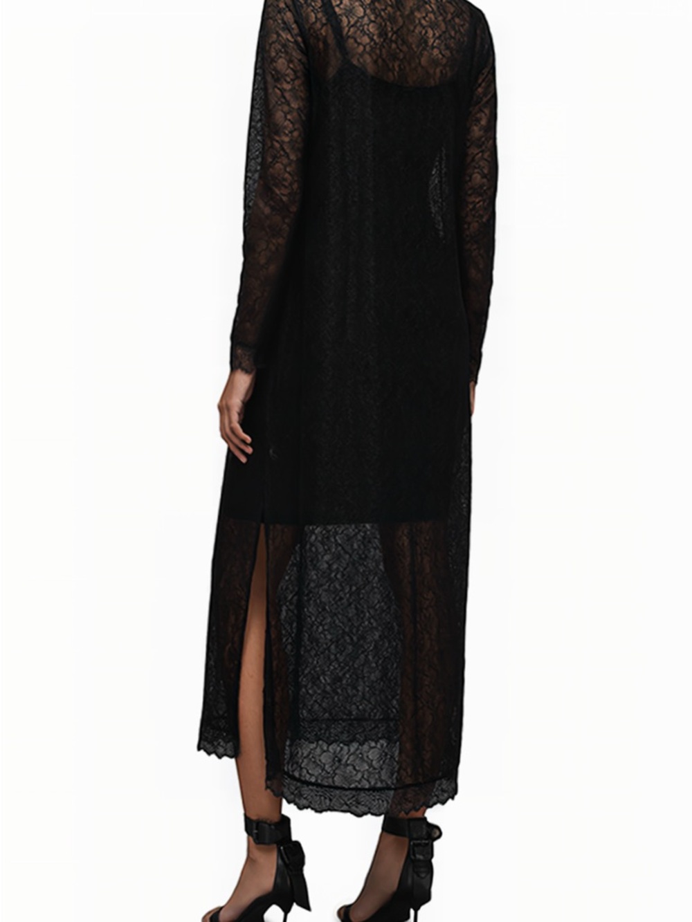 All Saints Black Lace Maxi Dress with Long Sleeves Size 2 BNWT - Picture 3 of 11